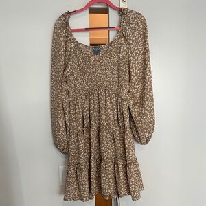 Tan Floral Smocked Dress